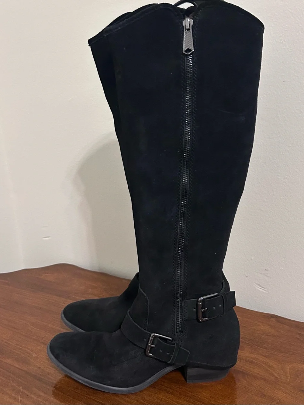 Donald J. Pliner Black Suede Over-the-Knee Boots with Buckle